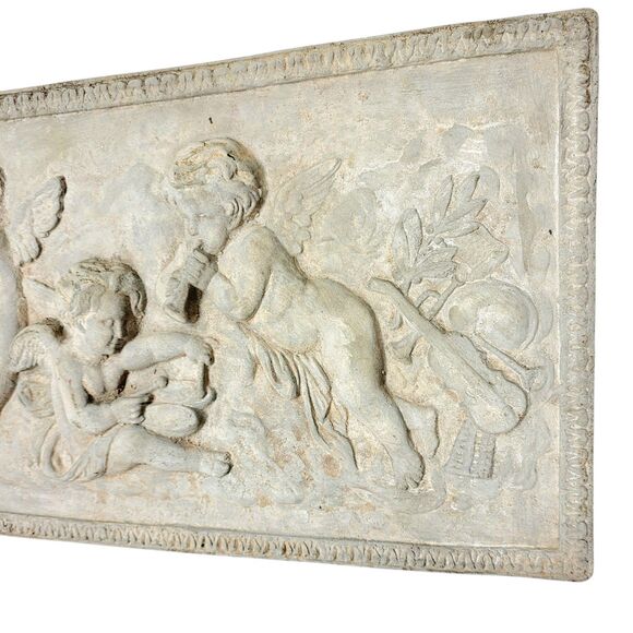 Antique French Neoclassical 3D Chalkware Plaster Relief Cherubim Wall Plaque - Picture 3 of 12